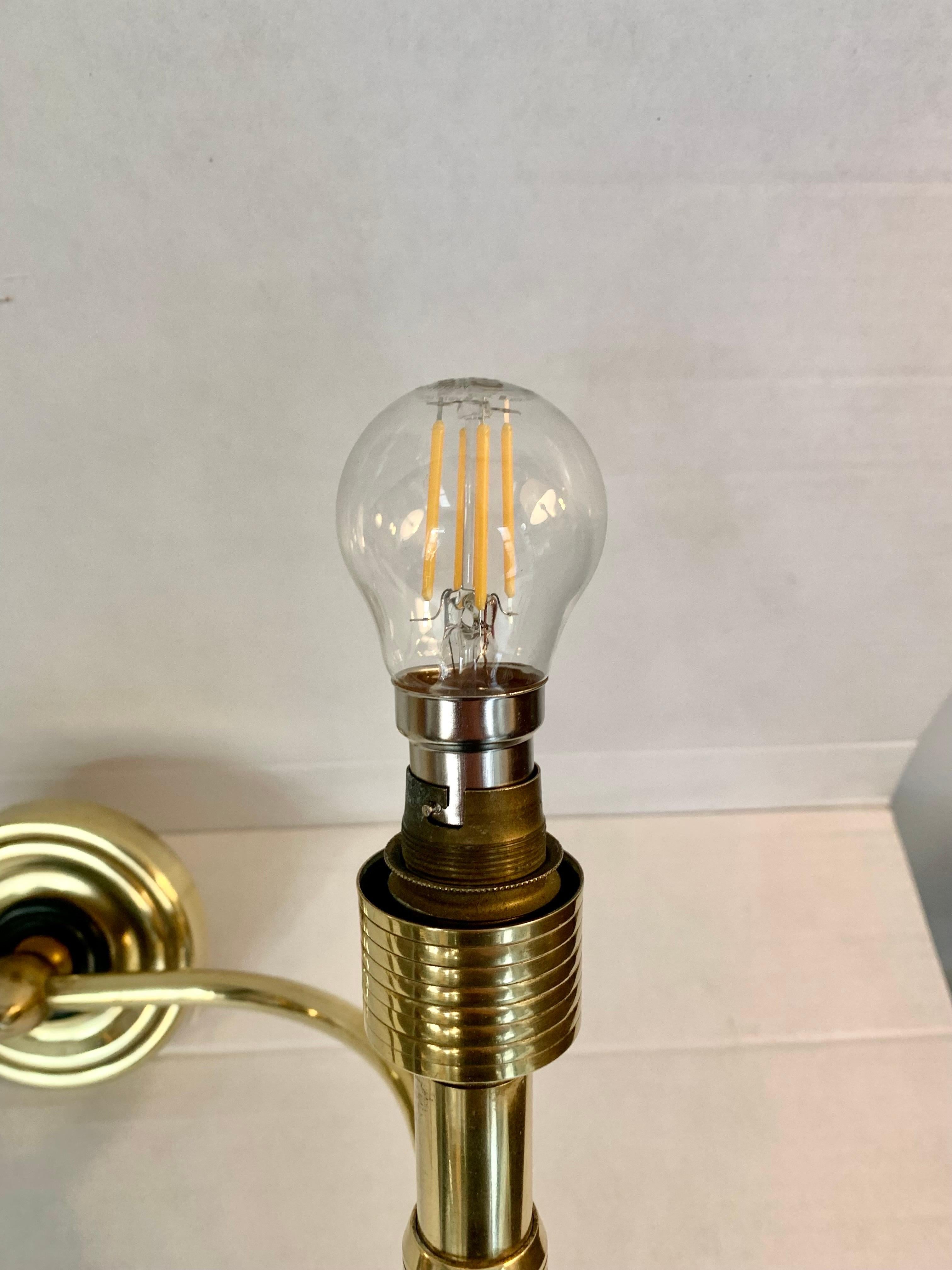 Pair of French Sconces Maison Lancel Double Light Brass and Wood In Good Condition For Sale In Madrid, ES