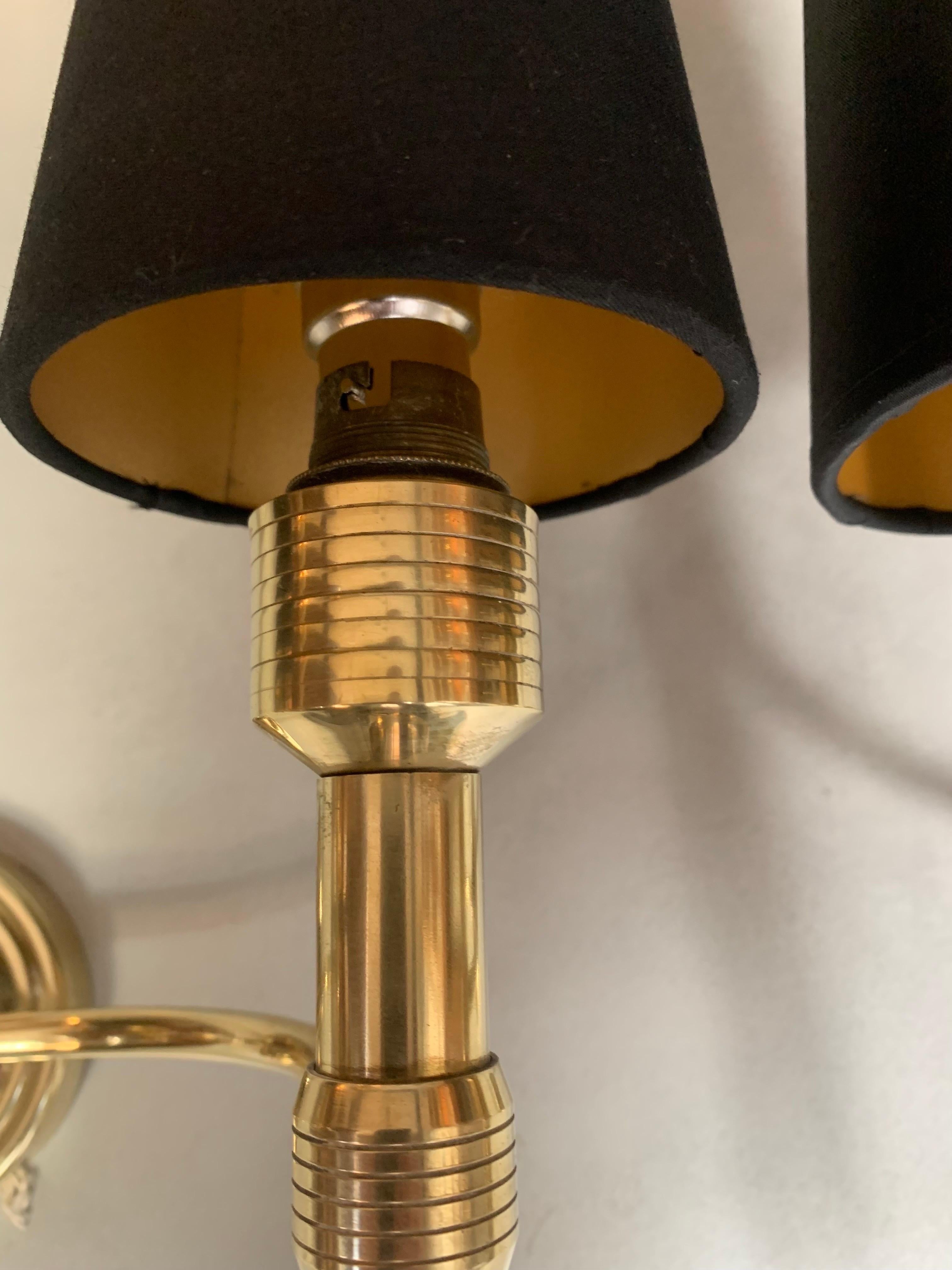Pair of French Sconces Maison Lancel Double Light Brass and Wood For Sale 1