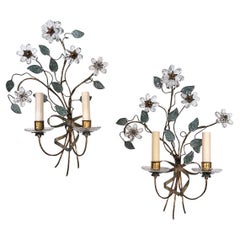 Pair of French Sconces with Molded Glass Leaves
