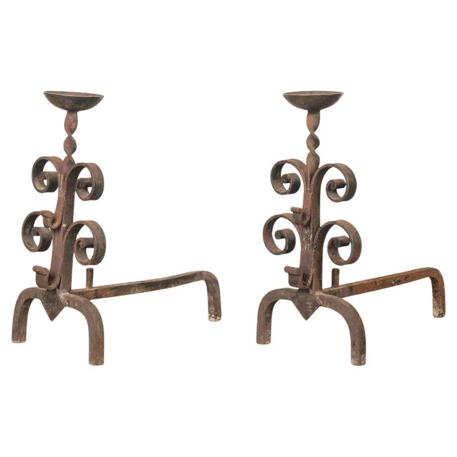 Pair of French Scroll Andirons