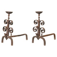 Pair of French Scroll Andirons