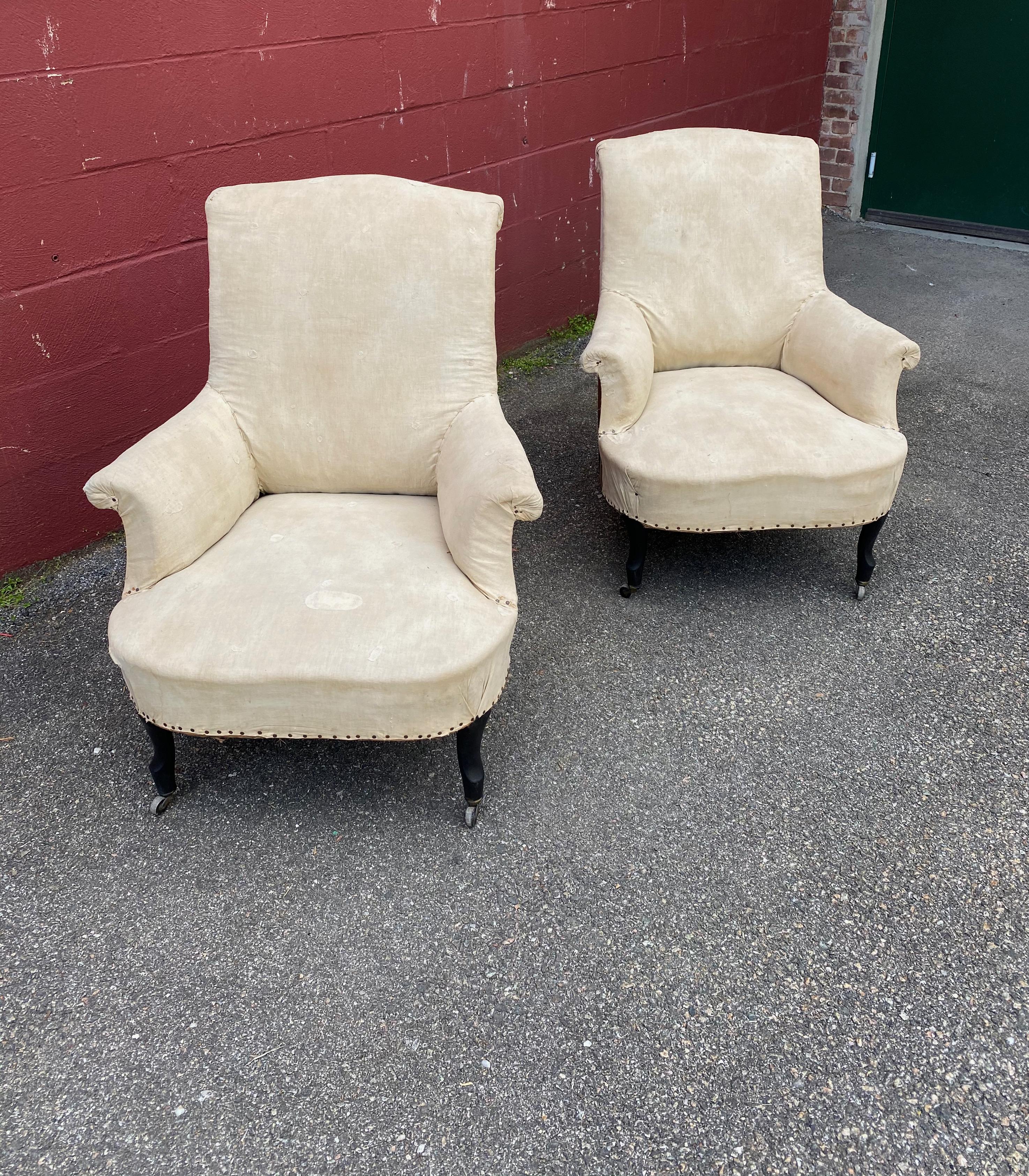 Pair of French Scrolled Back Armchairs 5