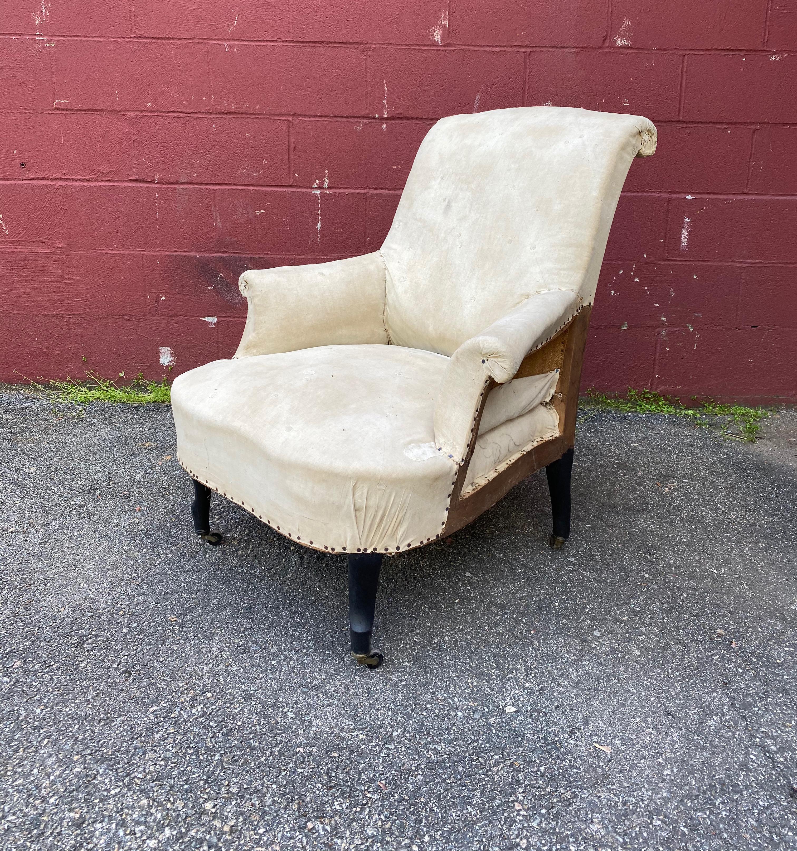 Napoleon III Pair of French Scrolled Back Armchairs