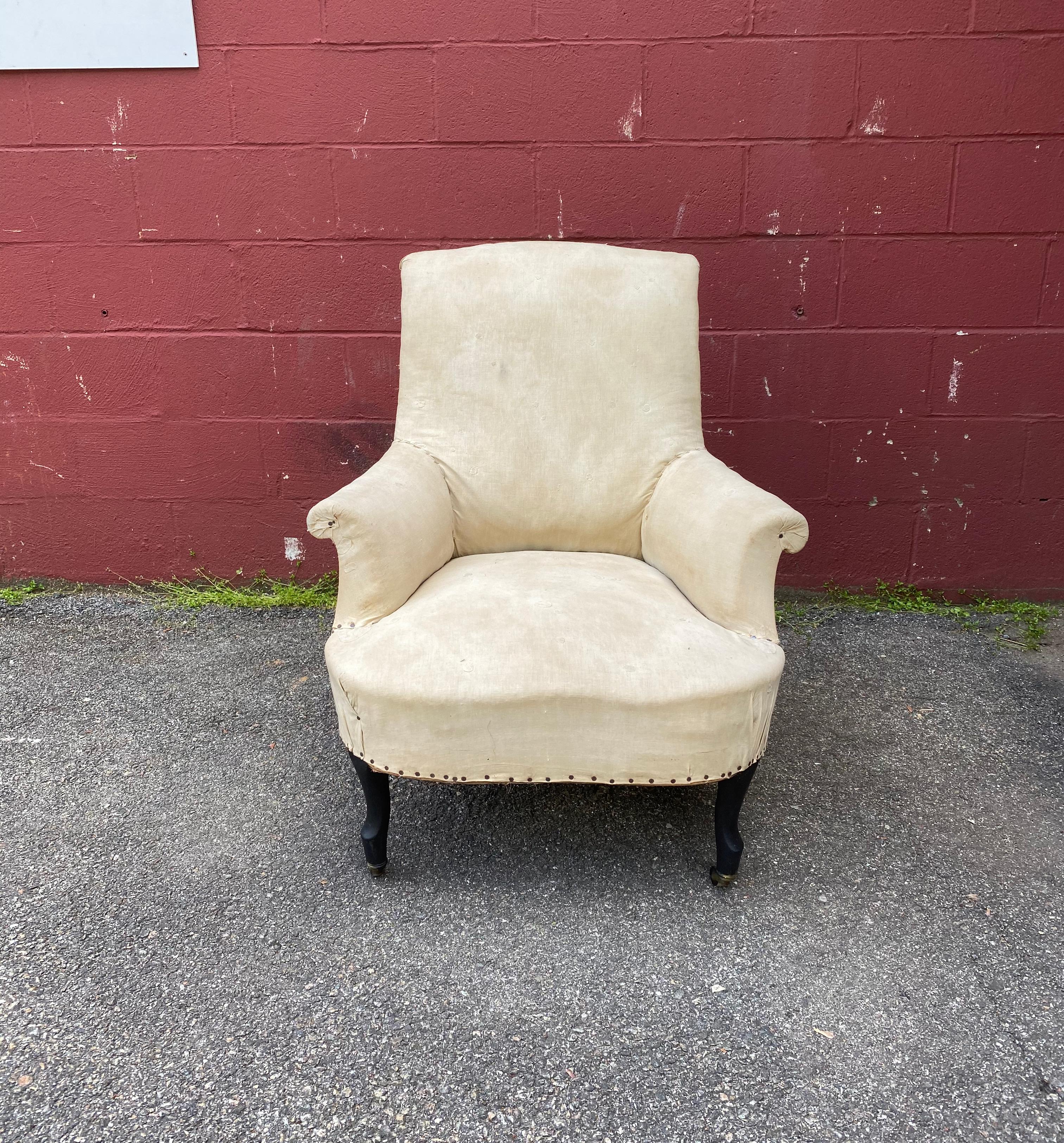 19th Century Pair of French Scrolled Back Armchairs