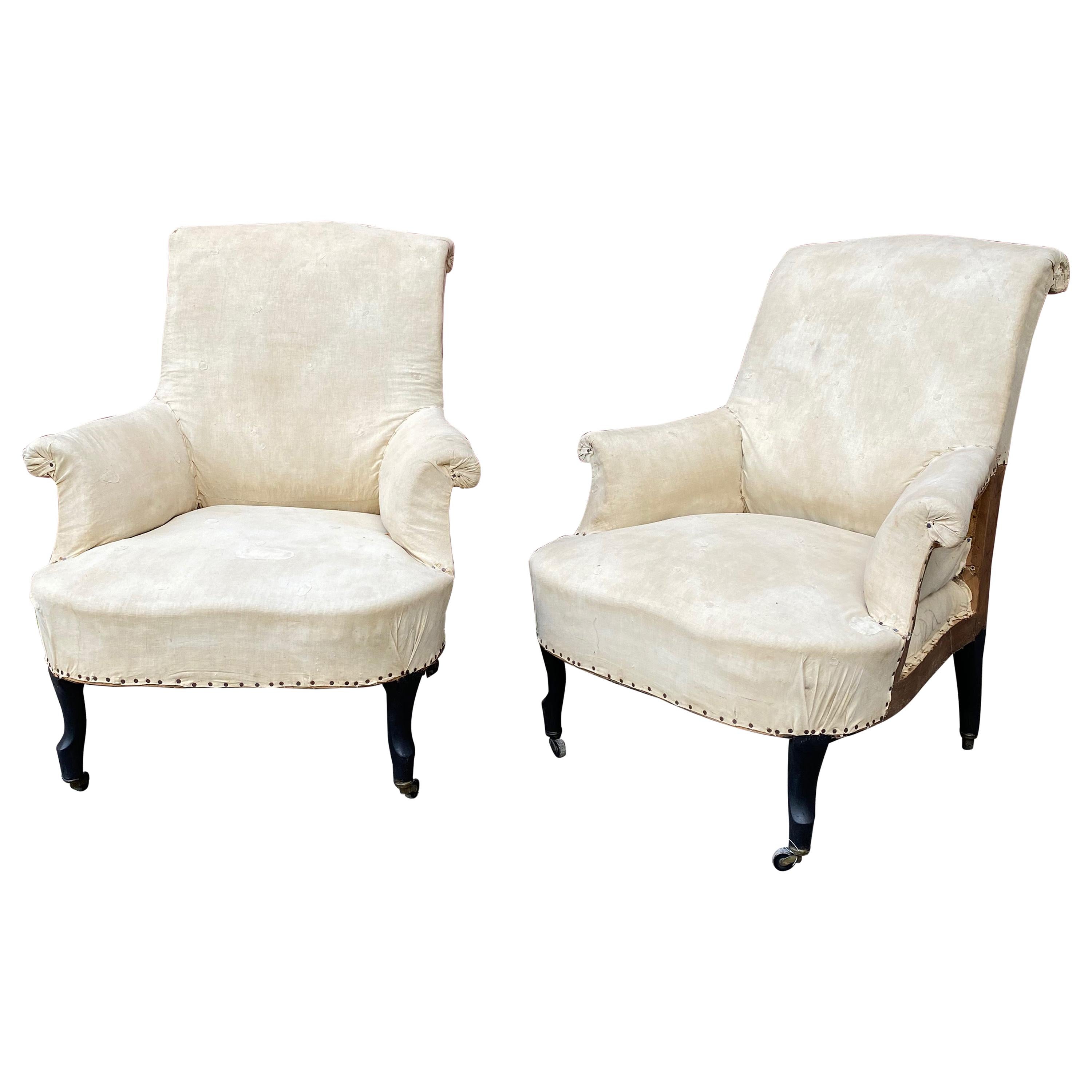 Pair of French Scrolled Back Armchairs