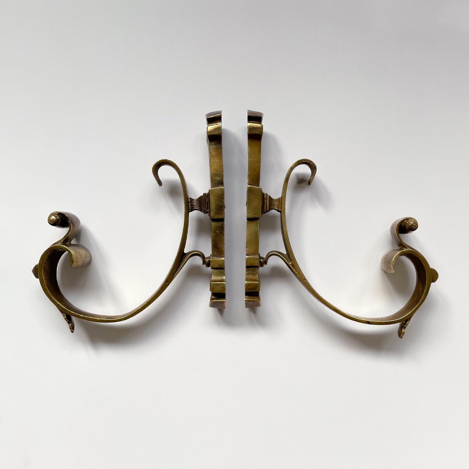 Pair of French Sculpted Bronze Studded Wall Hooks For Sale 3