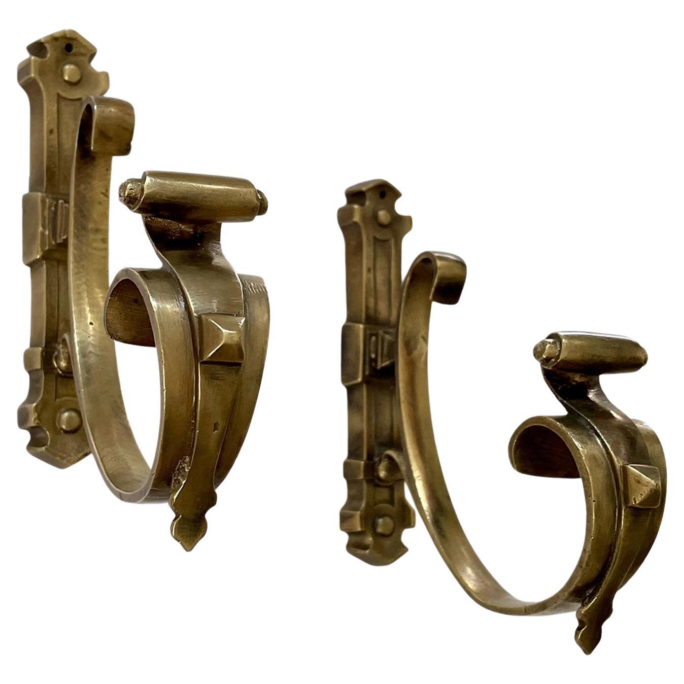 Pair of French Sculpted Bronze Studded Wall Hooks For Sale