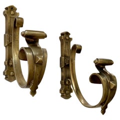 Antique Pair of French Sculpted Bronze Studded Wall Hooks
