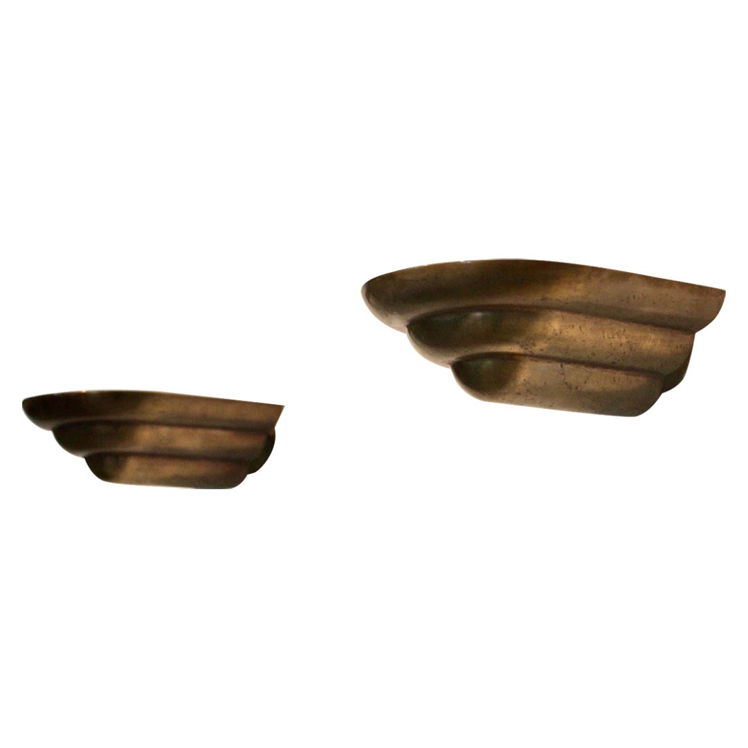Pair of French Sculptural Patinated Bronze Wall Sconces
