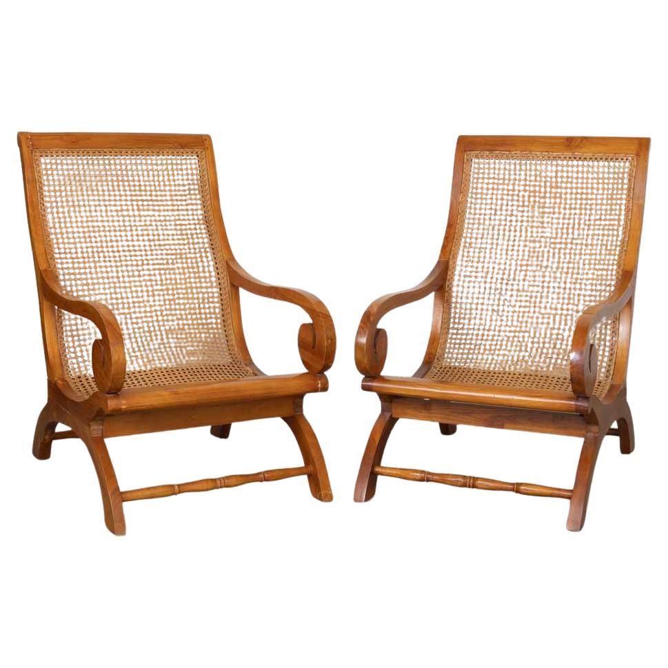 Pair of French Sculptural Wood and Cane Chairs For Sale