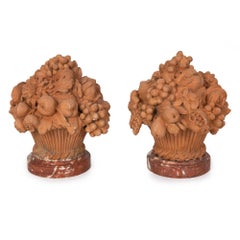 Pair of French Sculpture Baskets of Flowers and Fruit by Fernand Cian