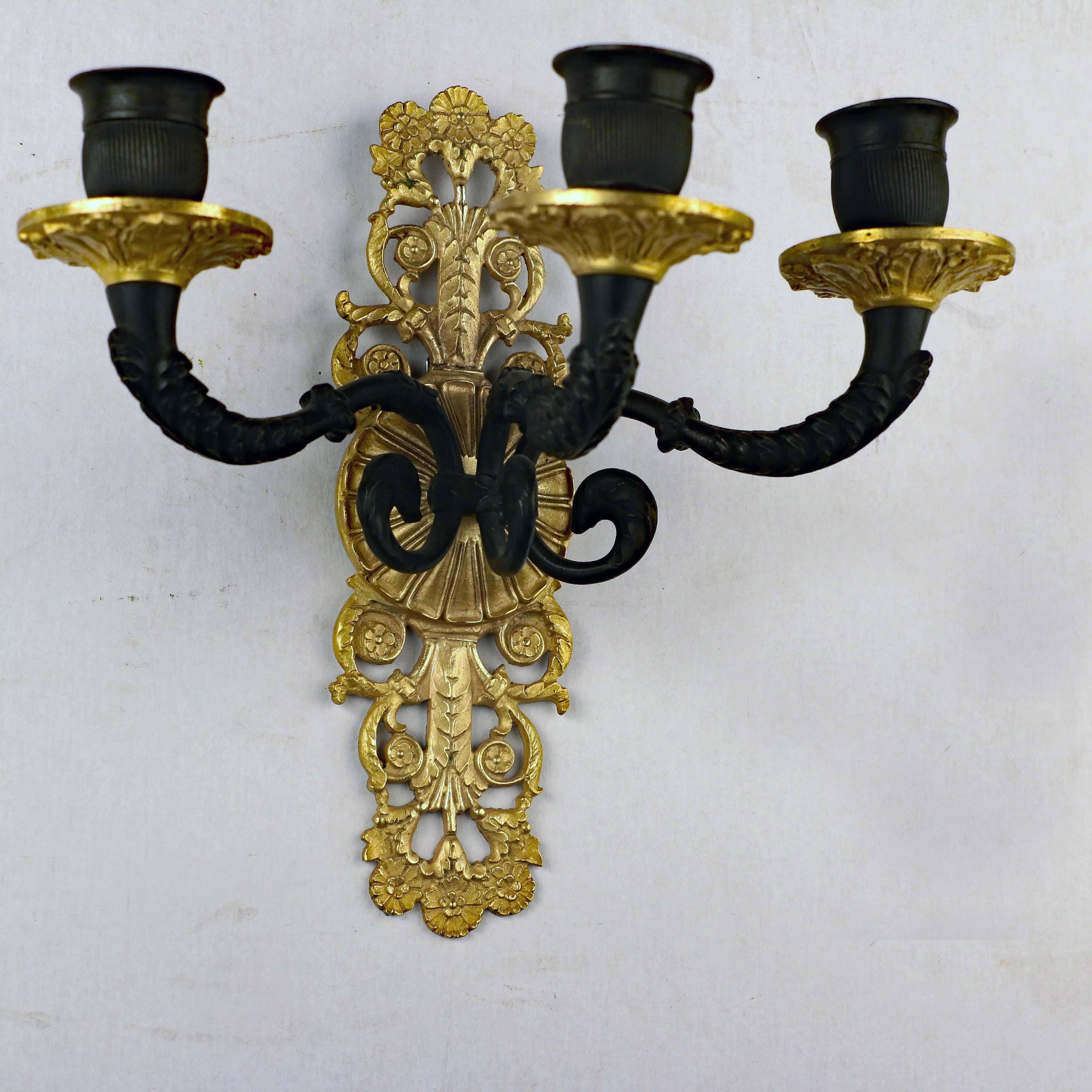 Cast Pair of French Second Empire Three-Light Wall Sconces For Sale