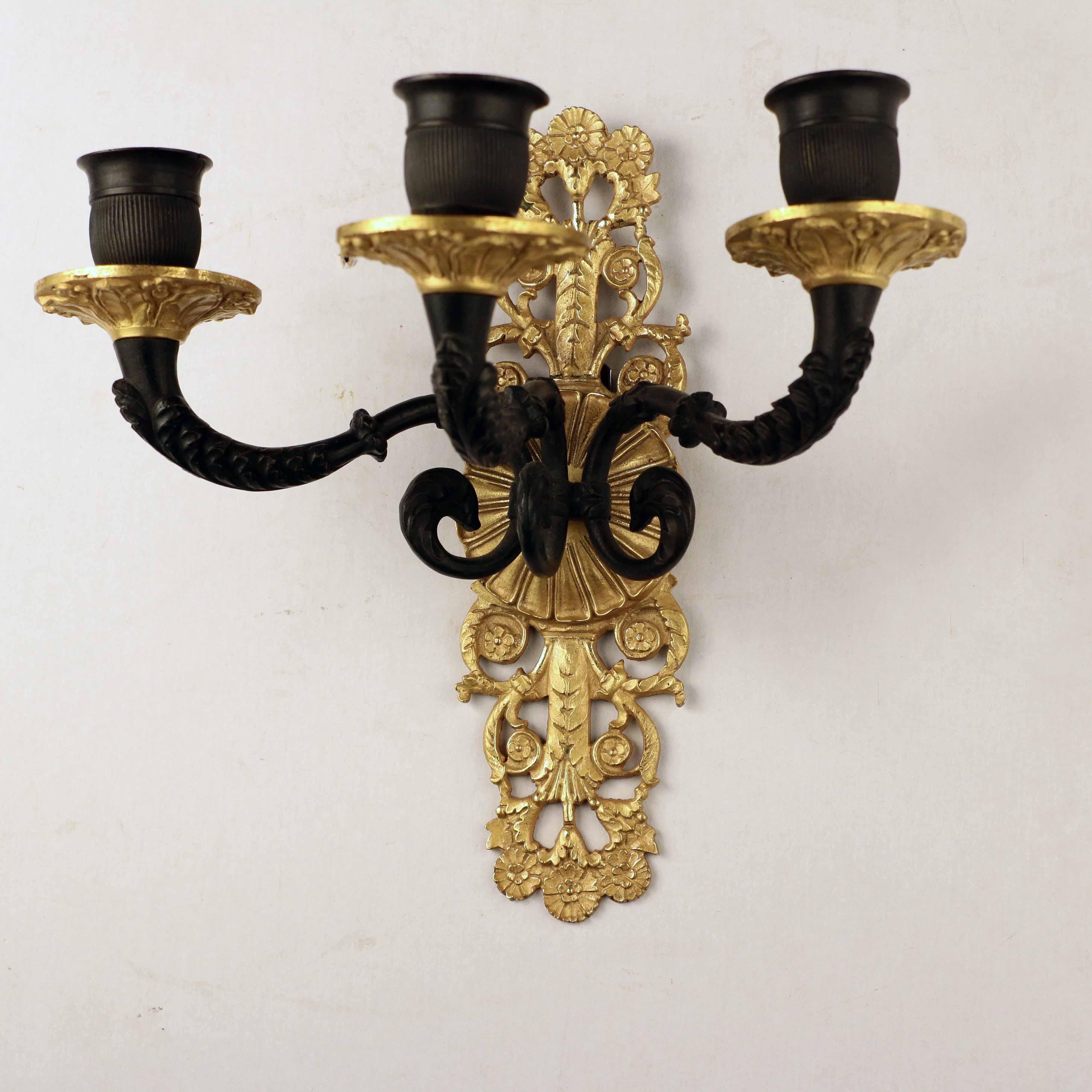 Pair of French Second Empire Three-Light Wall Sconces For Sale 1
