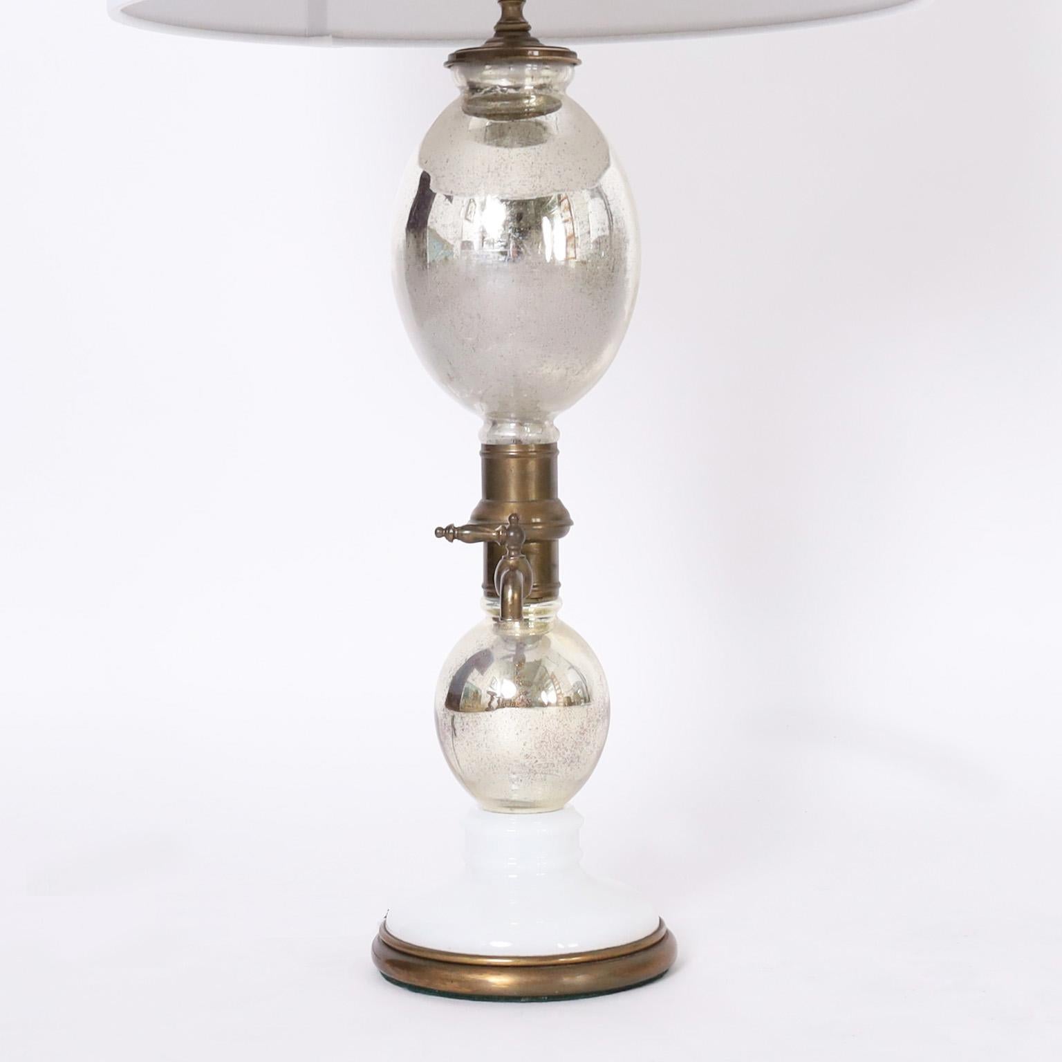Napoleon III Pair of French Seltzer Bottle Mercury Glass Table Lamps