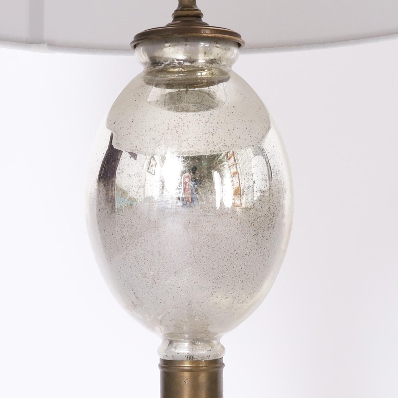 Hand-Crafted Pair of French Seltzer Bottle Mercury Glass Table Lamps