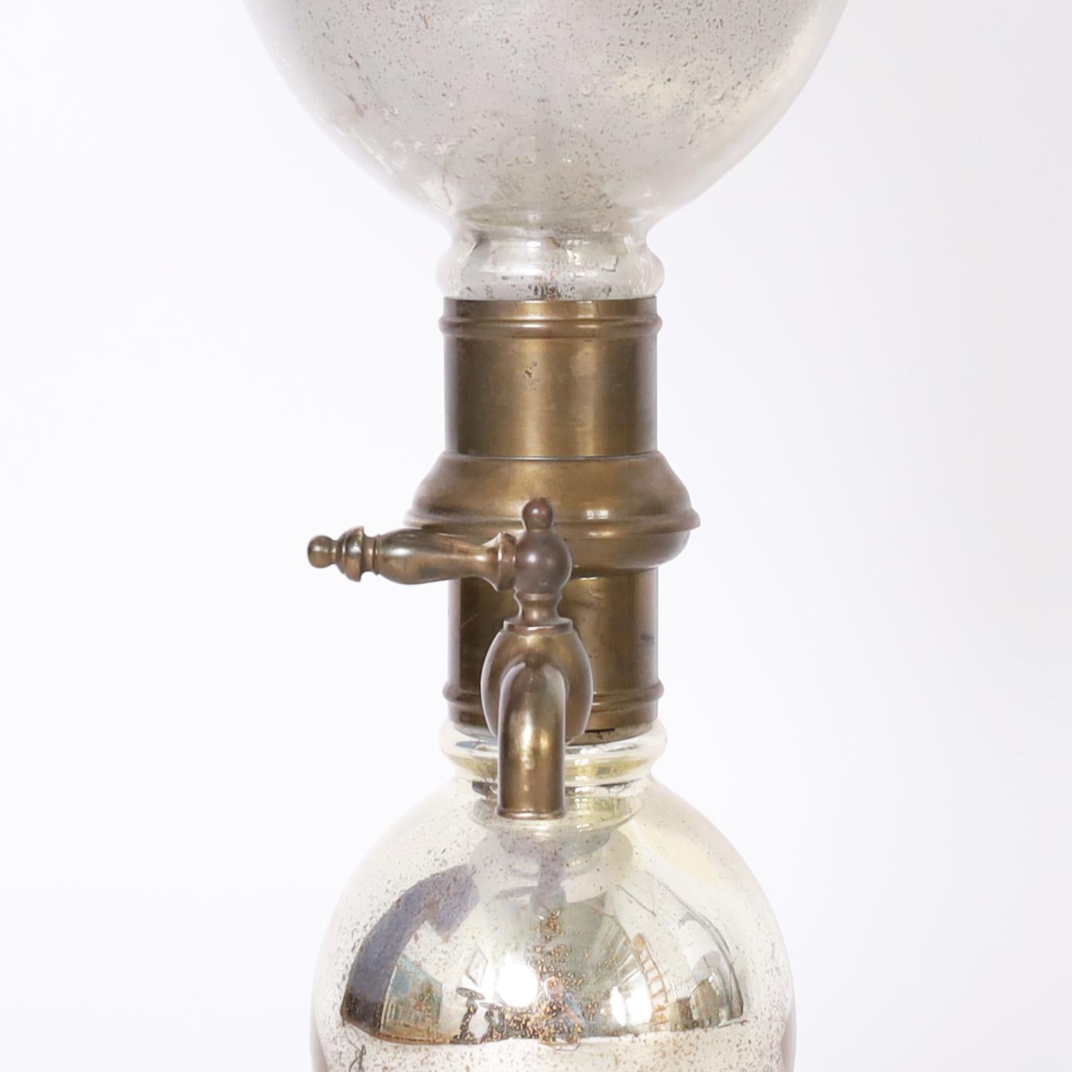 Pair of French Seltzer Bottle Mercury Glass Table Lamps In Good Condition In Palm Beach, FL