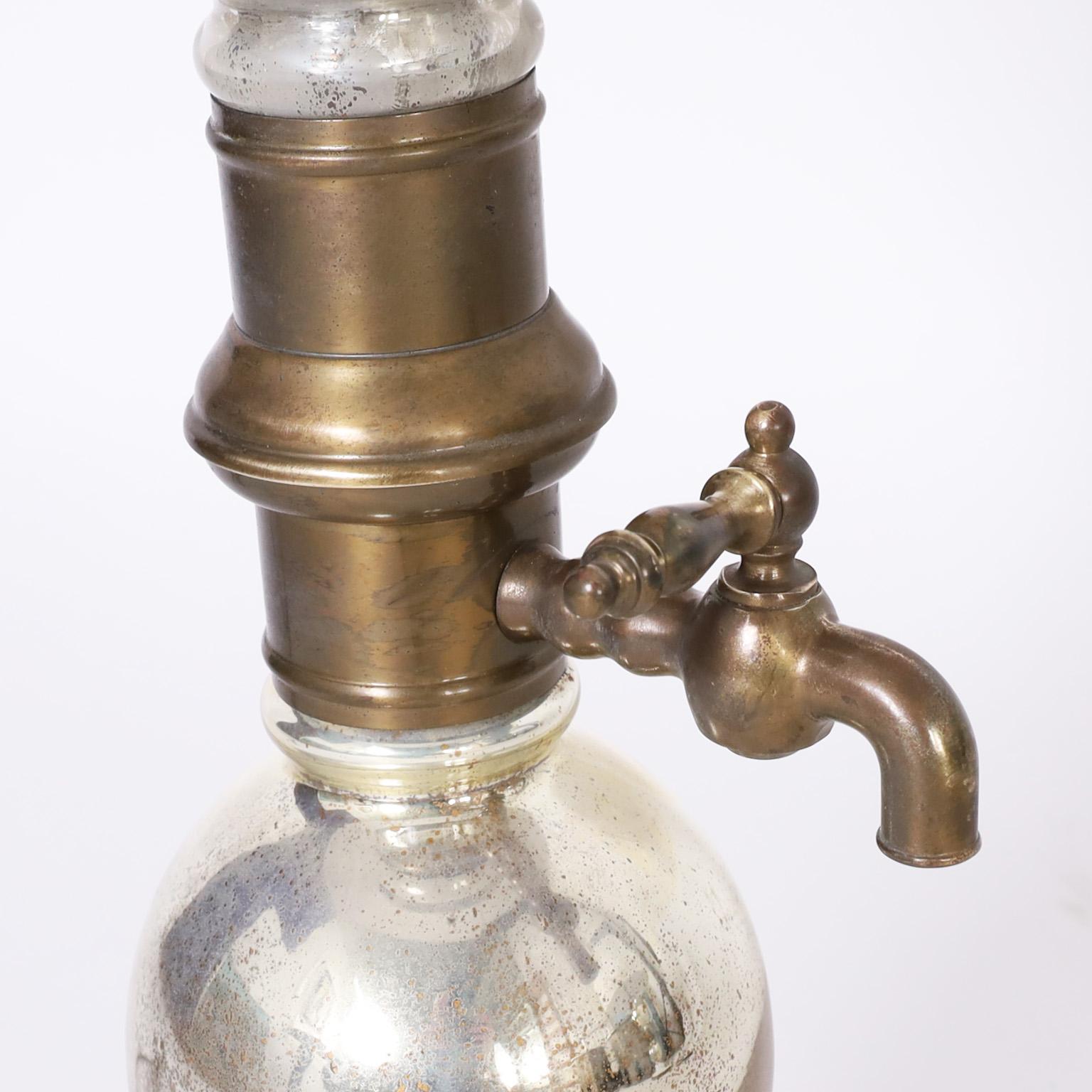 20th Century Pair of French Seltzer Bottle Mercury Glass Table Lamps
