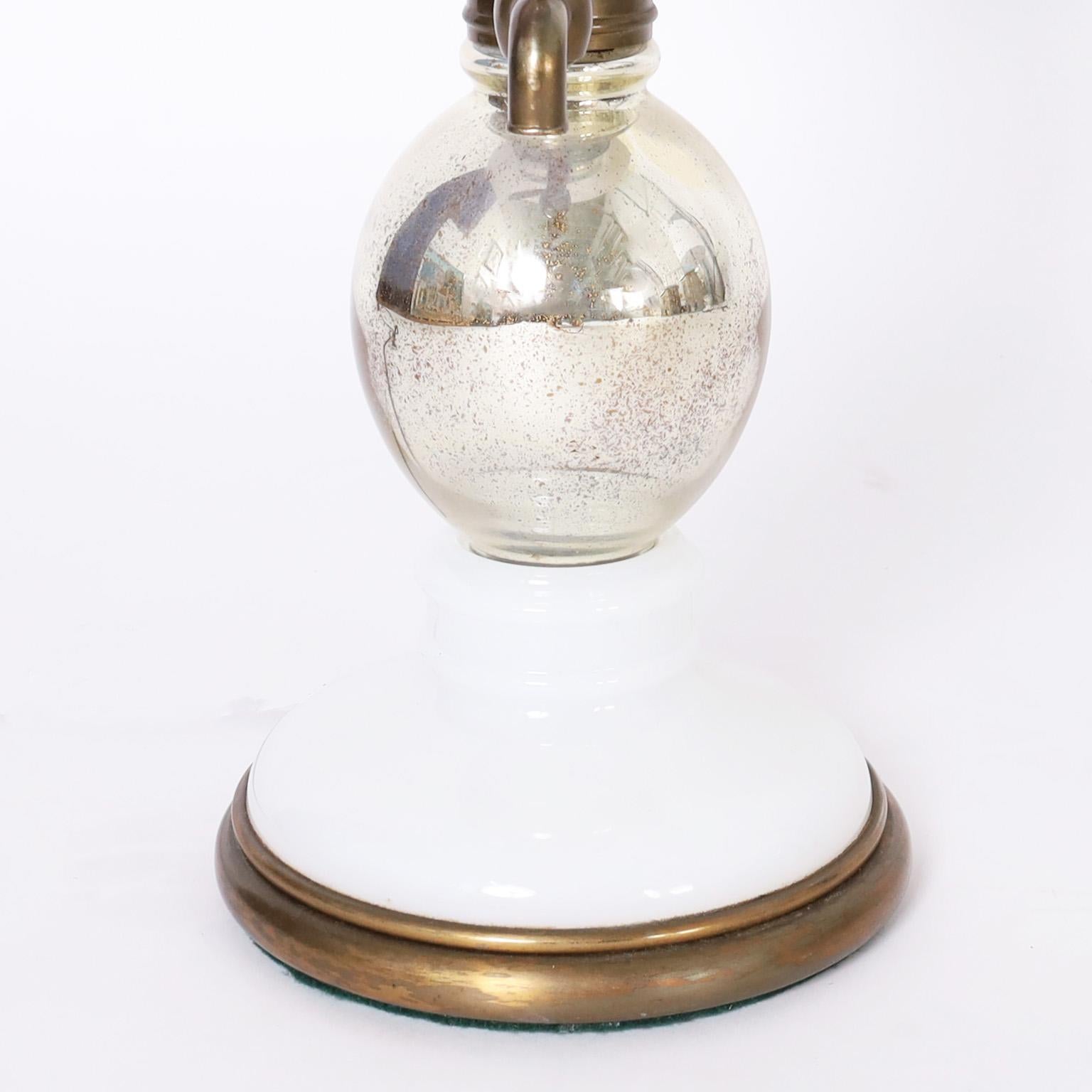 Pair of French Seltzer Bottle Mercury Glass Table Lamps 1