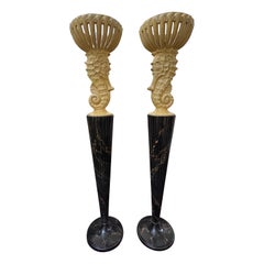 Pair Of French Serge Roche Attributed Seahorse Torchieres.