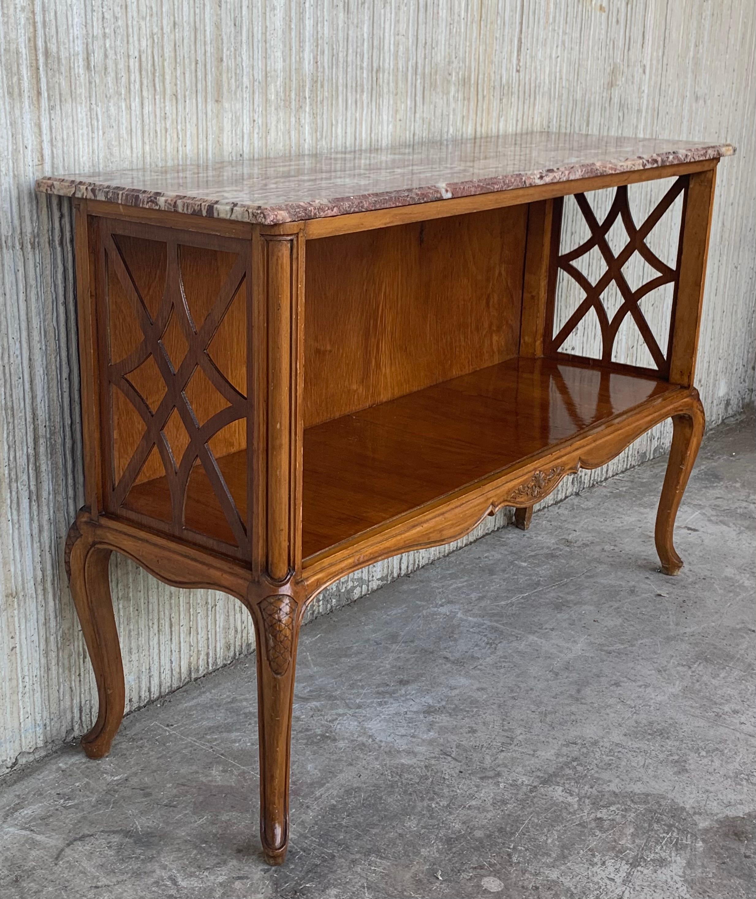 Pair of French Server Sideboard Table Carved Oak Panels with open Shelve In Good Condition For Sale In Miami, FL