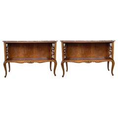 Pair of French Server Sideboard Table Carved Oak Panels with open Shelve