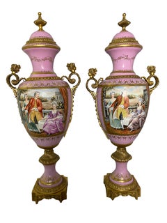 Pair of French Sèvres Marked Monumental Pink, 20th Century