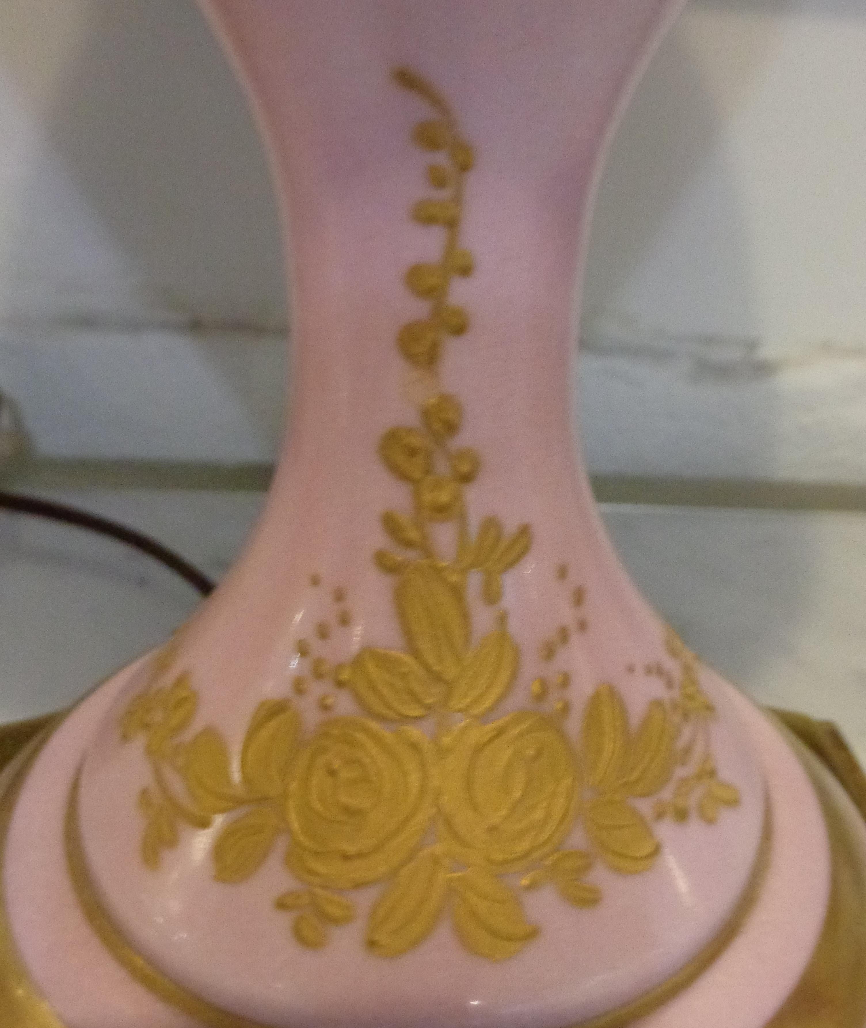 Pair of French Sevres Marked Monumental Pink Lidded Urn Table Lamps Signed 6