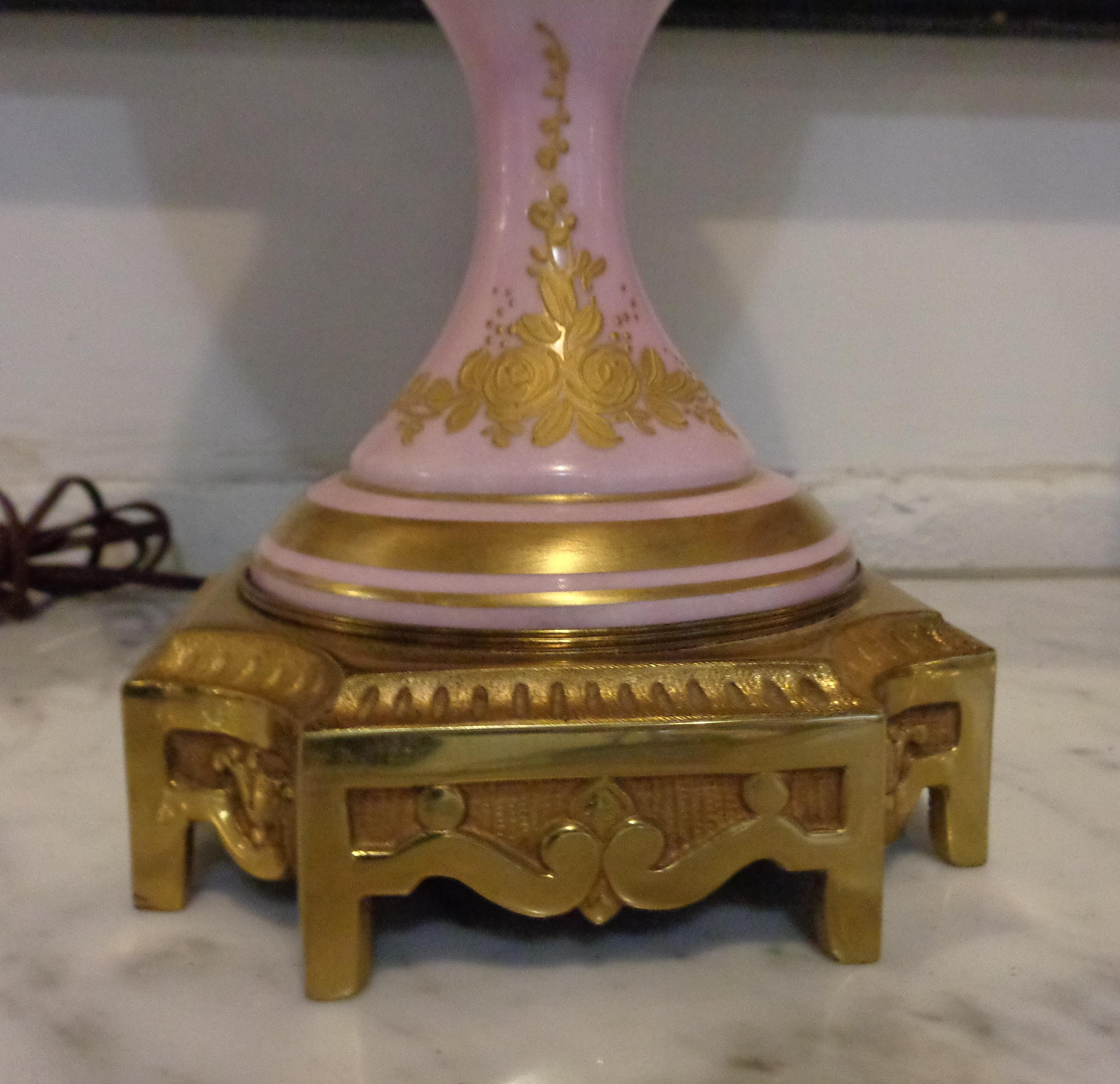 Pair of French Sevres Marked Monumental Pink Lidded Urn Table Lamps Signed 8