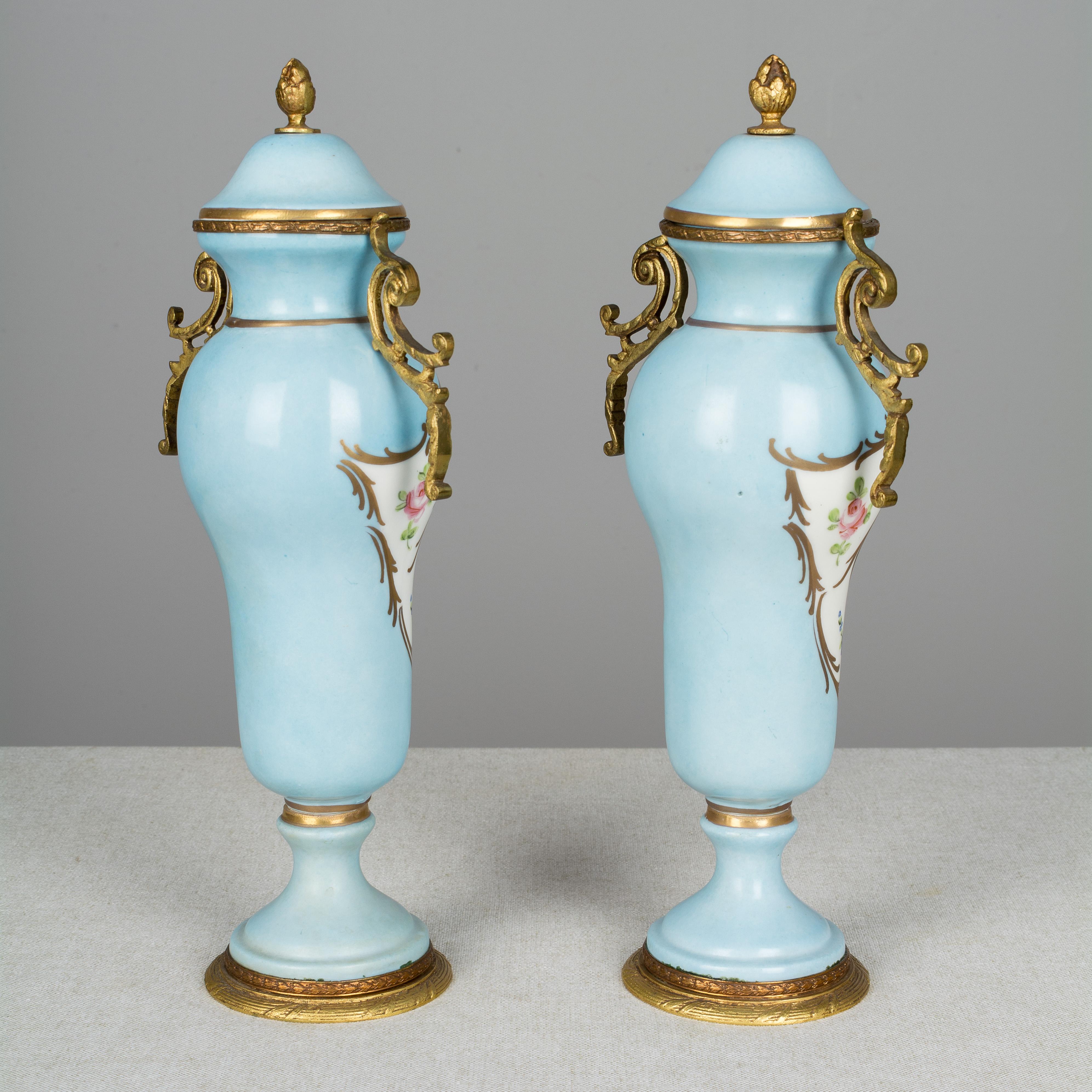 Bronze Pair of French Sèvres Porcelain Urns