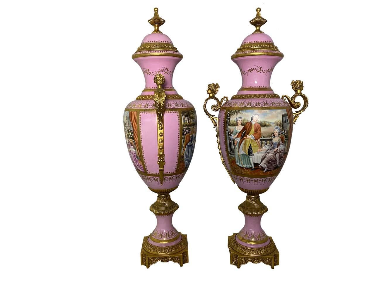 Pair of French Sèvres Style Monumental Pink Vases, 20th Century For Sale 7