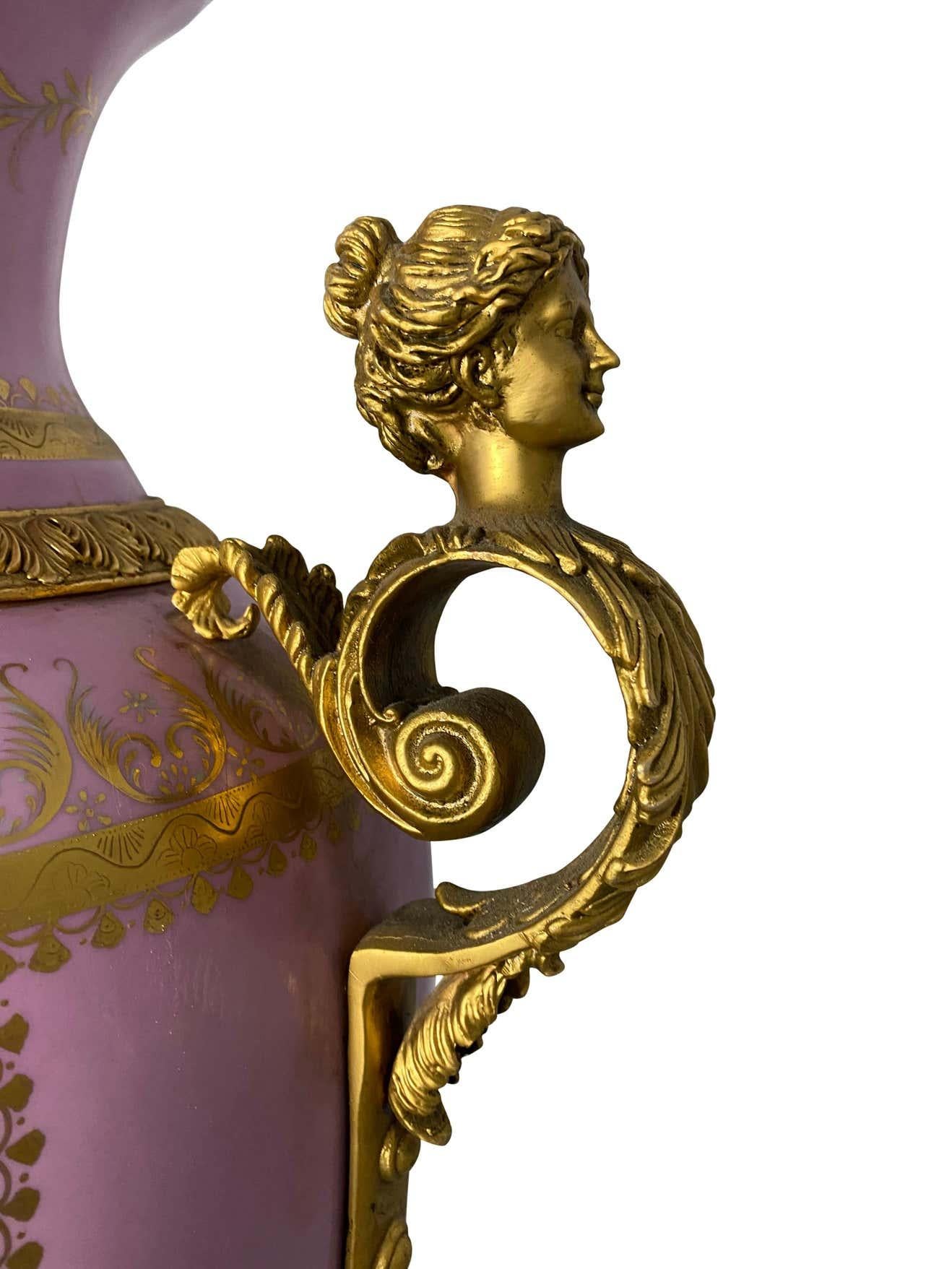 Pair of French Sèvres Style Monumental Pink Vases, 20th Century For Sale 4