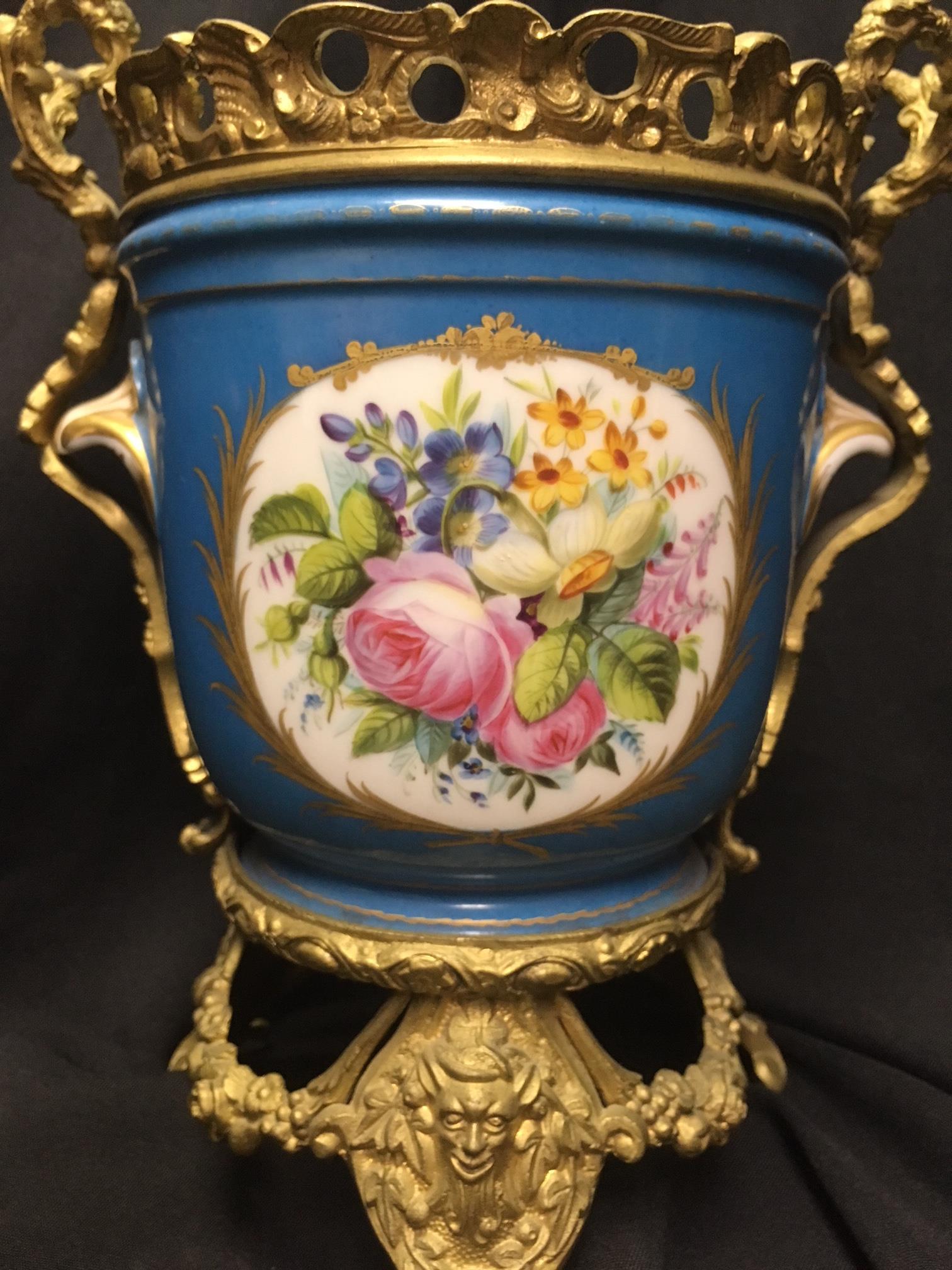 19th Century Pair of French Sevres Style Ormolu-Mounted Porcelain Planters