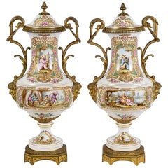 Pair of French Sevres Style Porcelain Lidded Vases, 19th Century