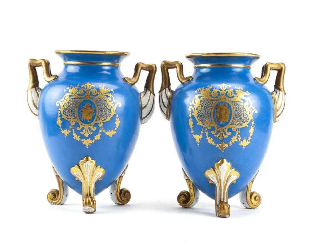 Hand-Painted Pair of French Sèvres Style Porcelain Vases, 19th Century