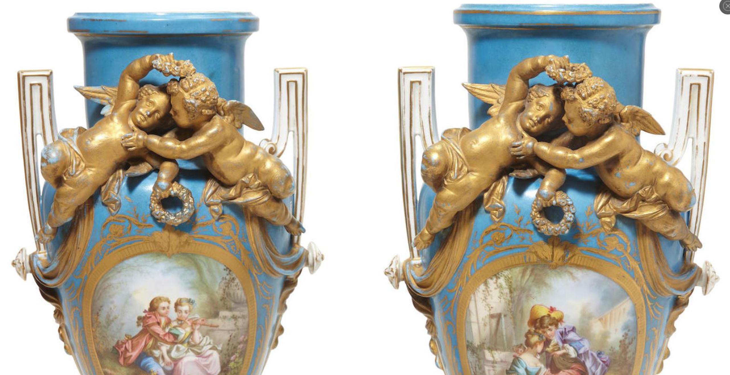 Pair of French Sèvres Style Porcelain Vases, 19th Century In Good Condition In Cypress, CA