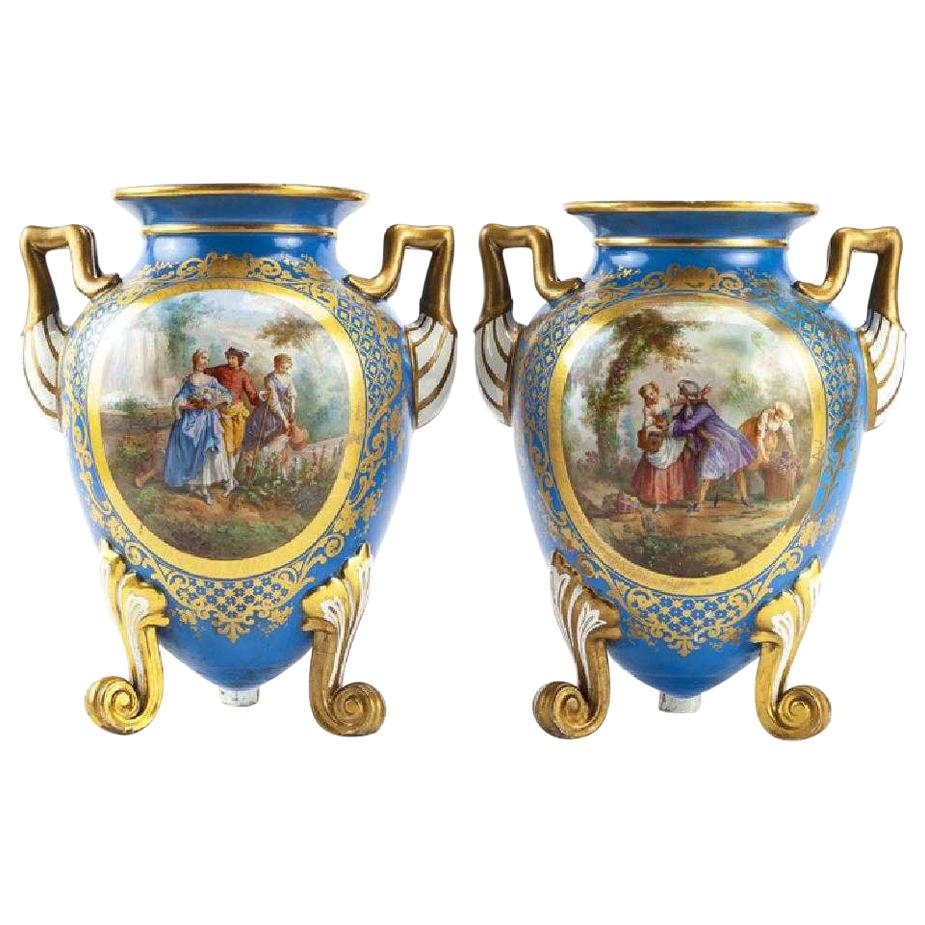 Pair of French Sèvres Style Porcelain Vases, 19th Century