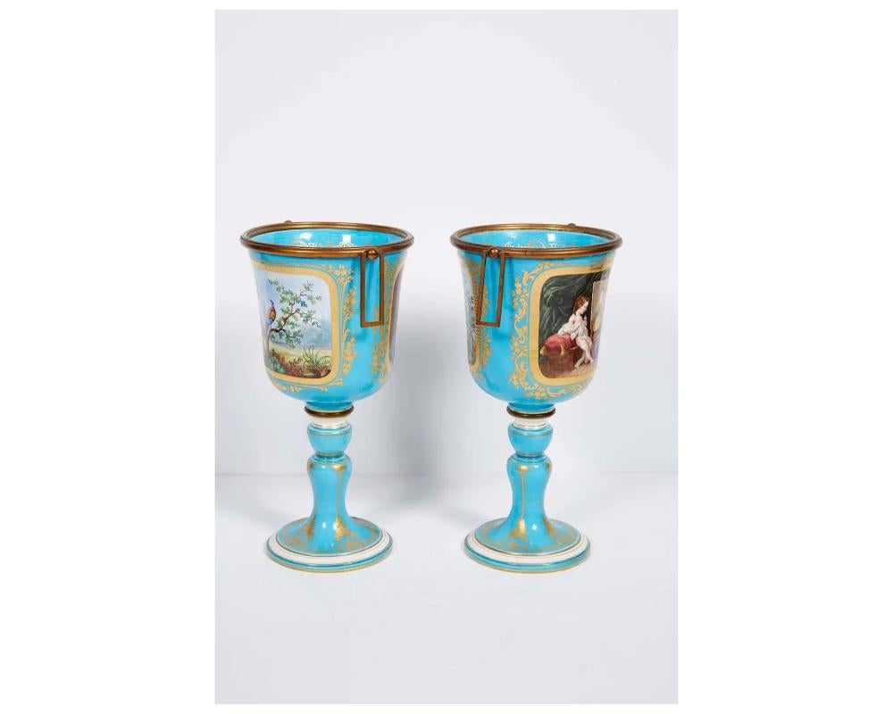 Pair of French Sevres Style Turquoise Porcelain Cups or Vases For Sale 2