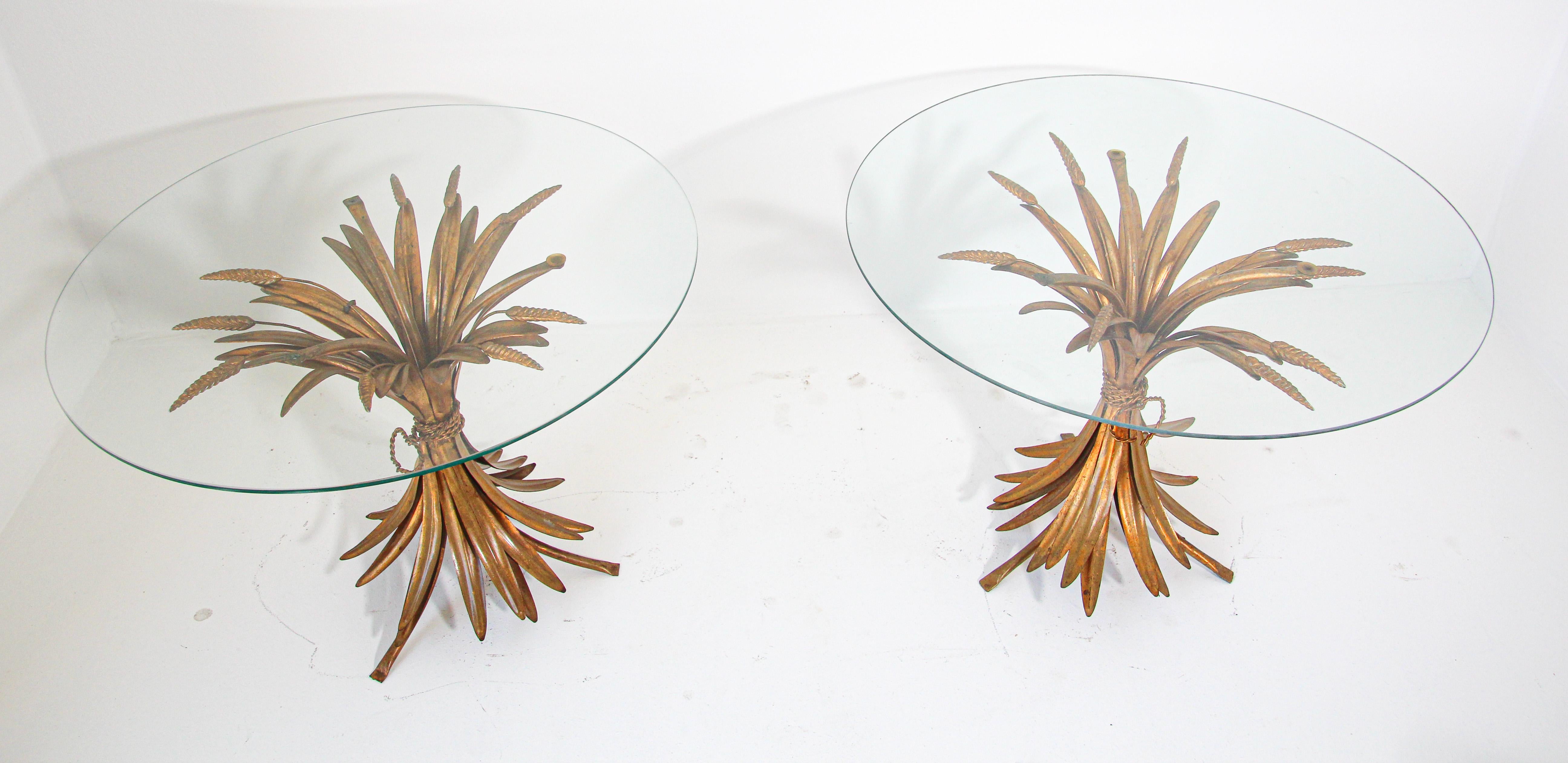 Hollywood Regency Pair of French Sheaf of Wheat Side Tables