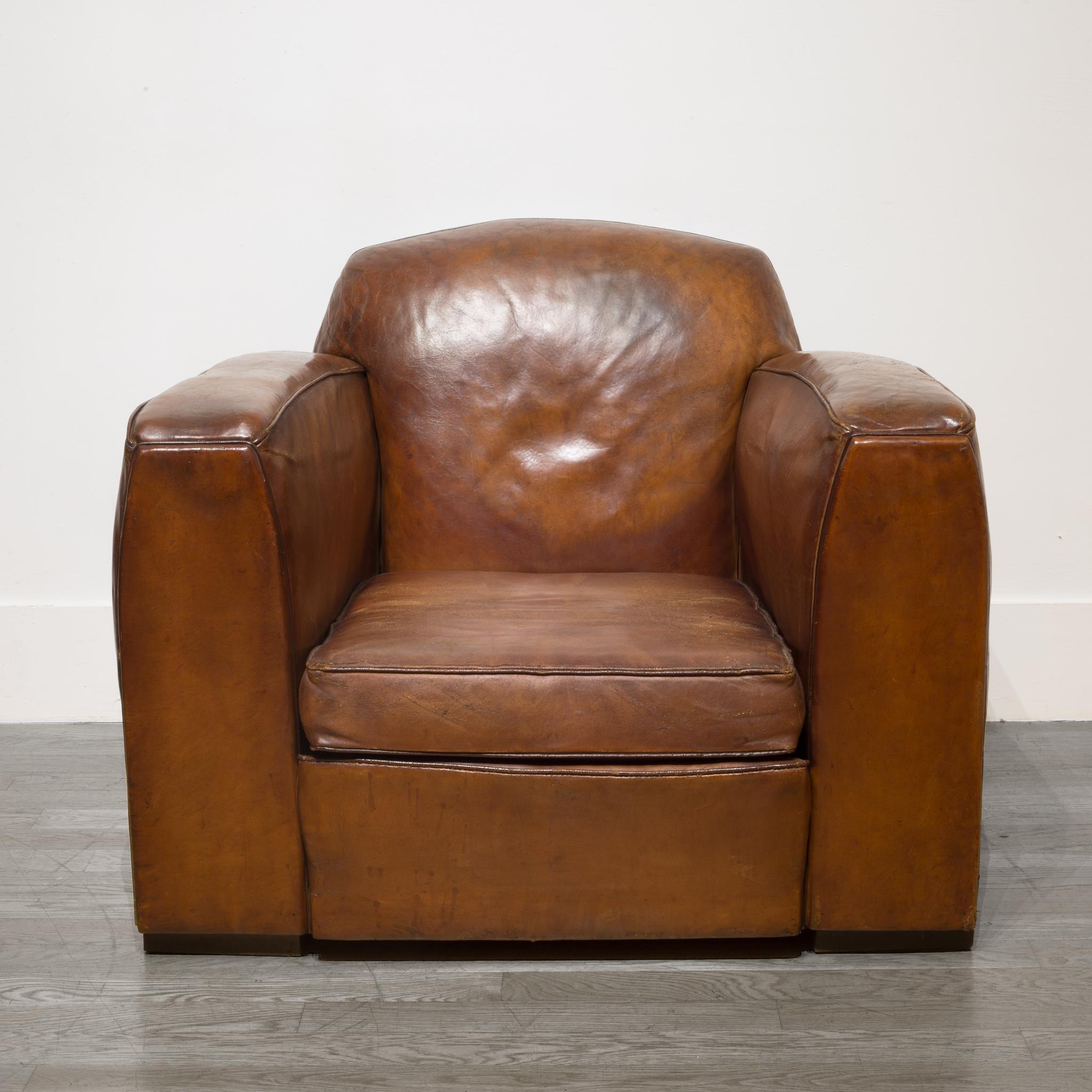 Pair of French Sheepskin Leather Club Chairs, circa 1920s 6