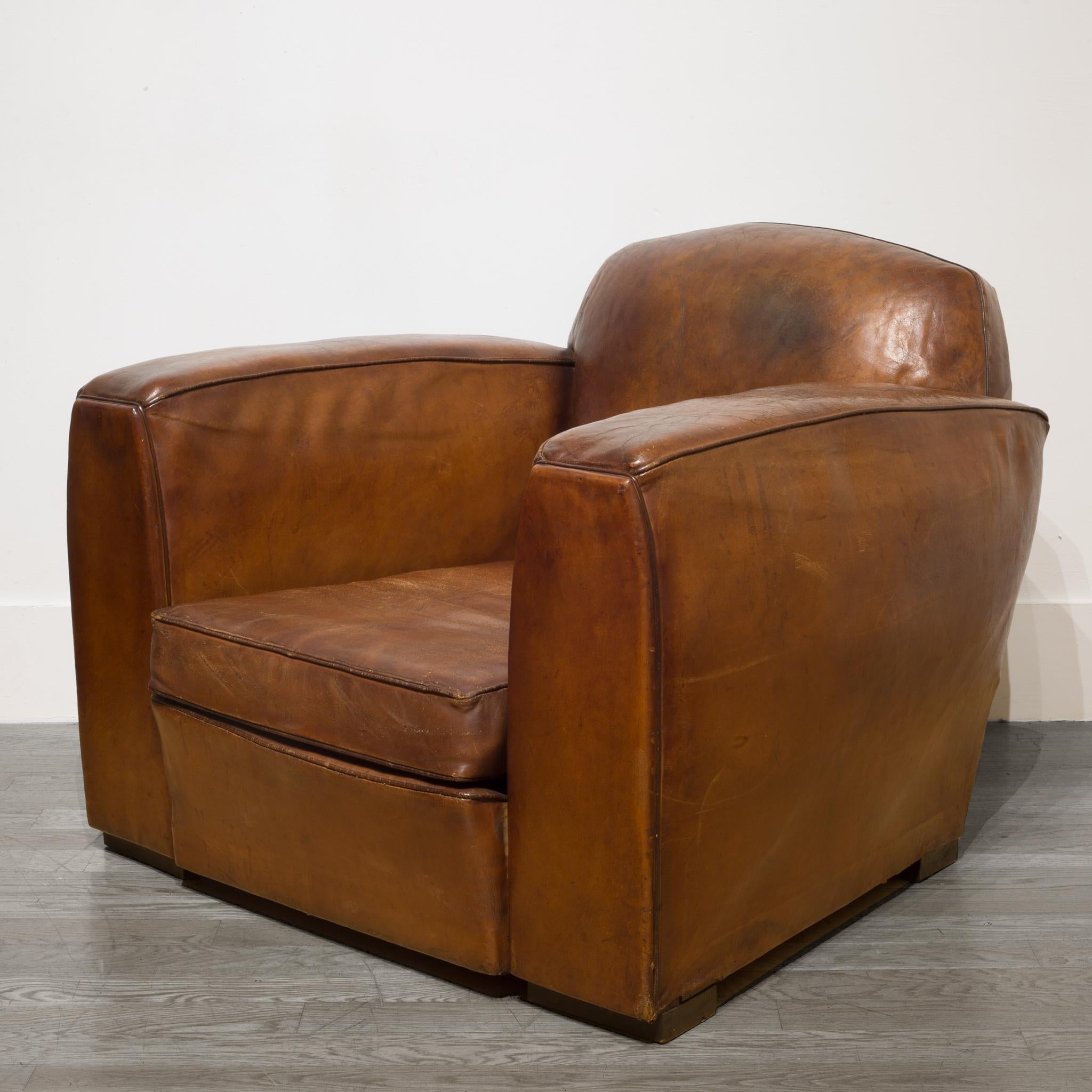 Pair of French Sheepskin Leather Club Chairs, circa 1920s 7