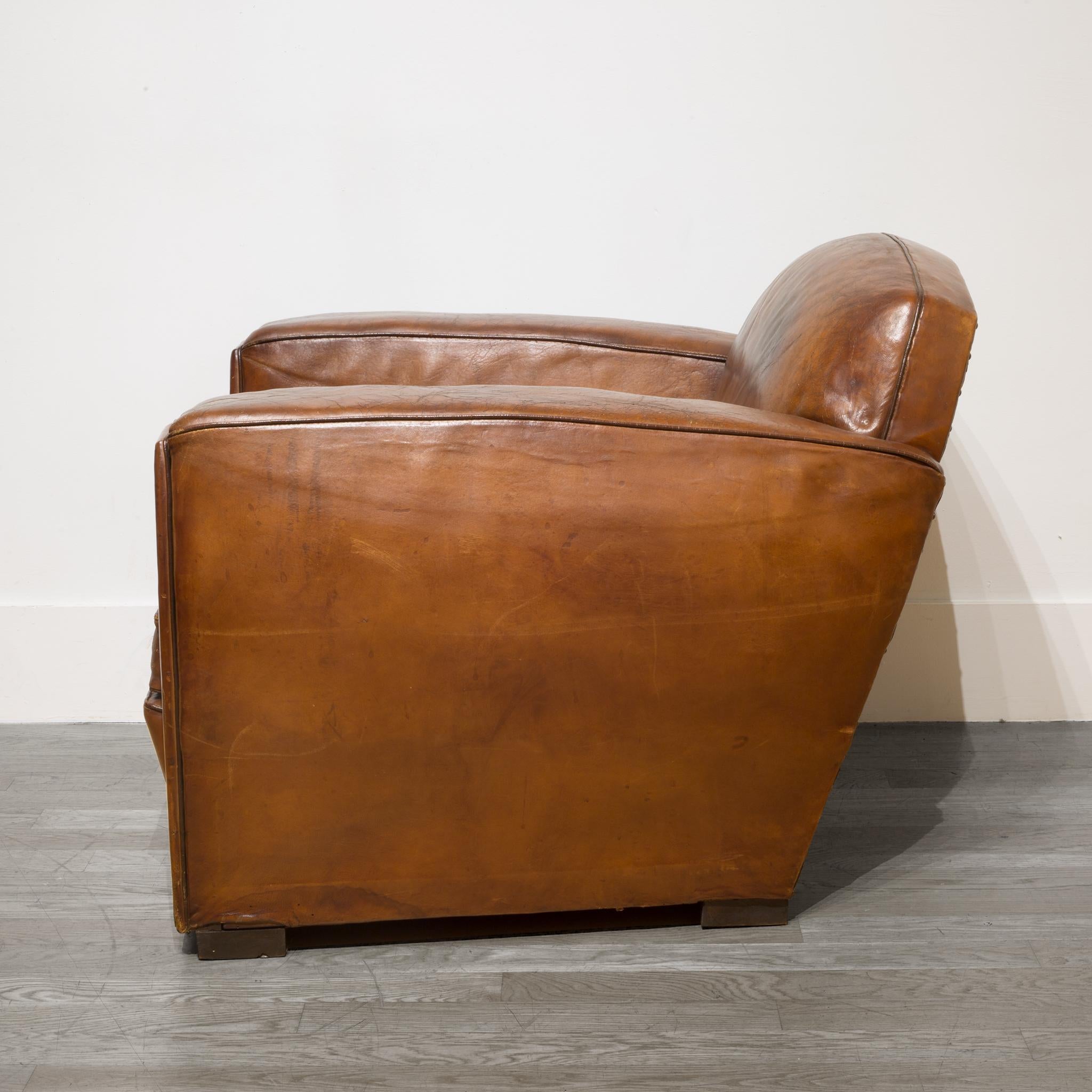 Pair of French Sheepskin Leather Club Chairs, circa 1920s 8