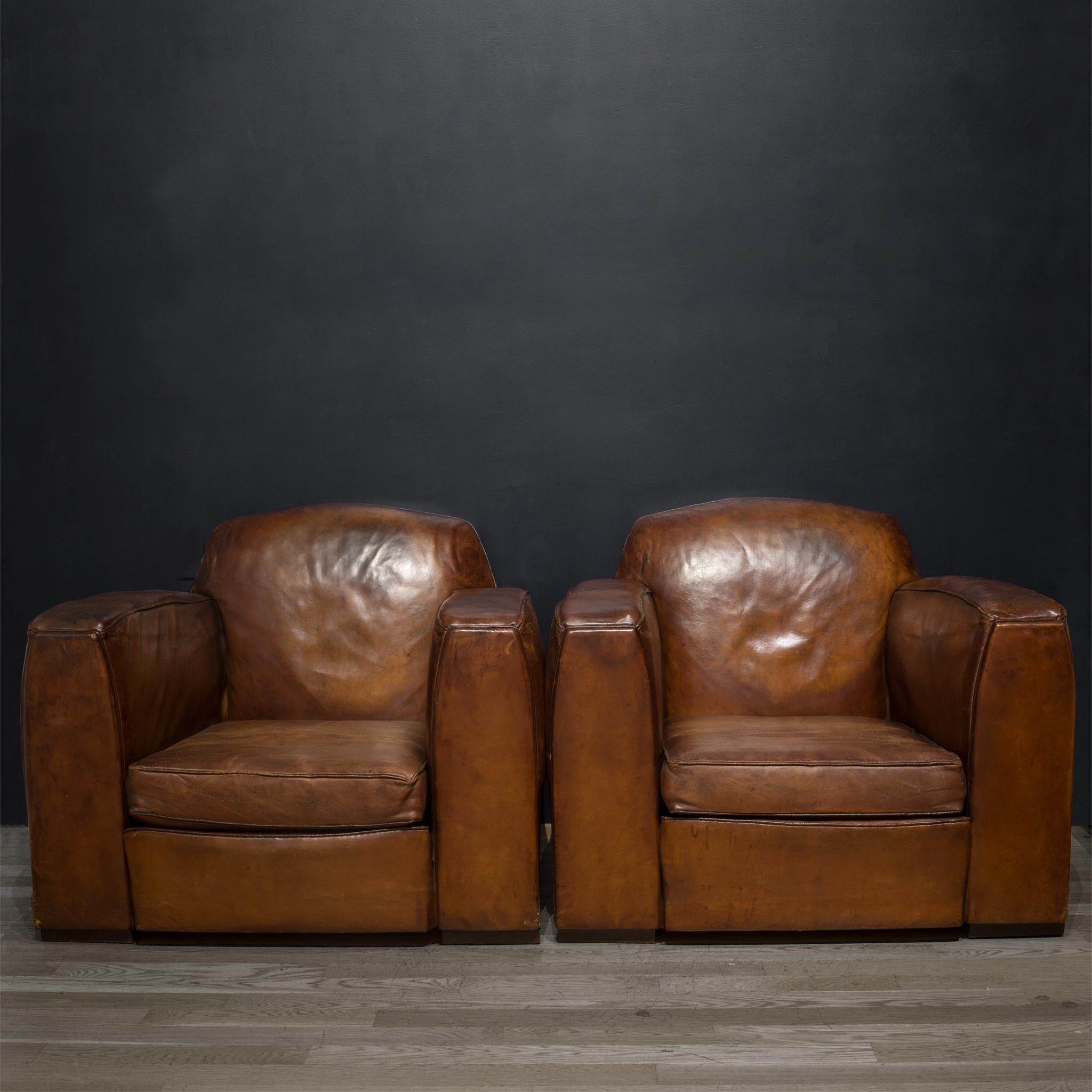 Art Deco Pair of French Sheepskin Leather Club Chairs, circa 1920s