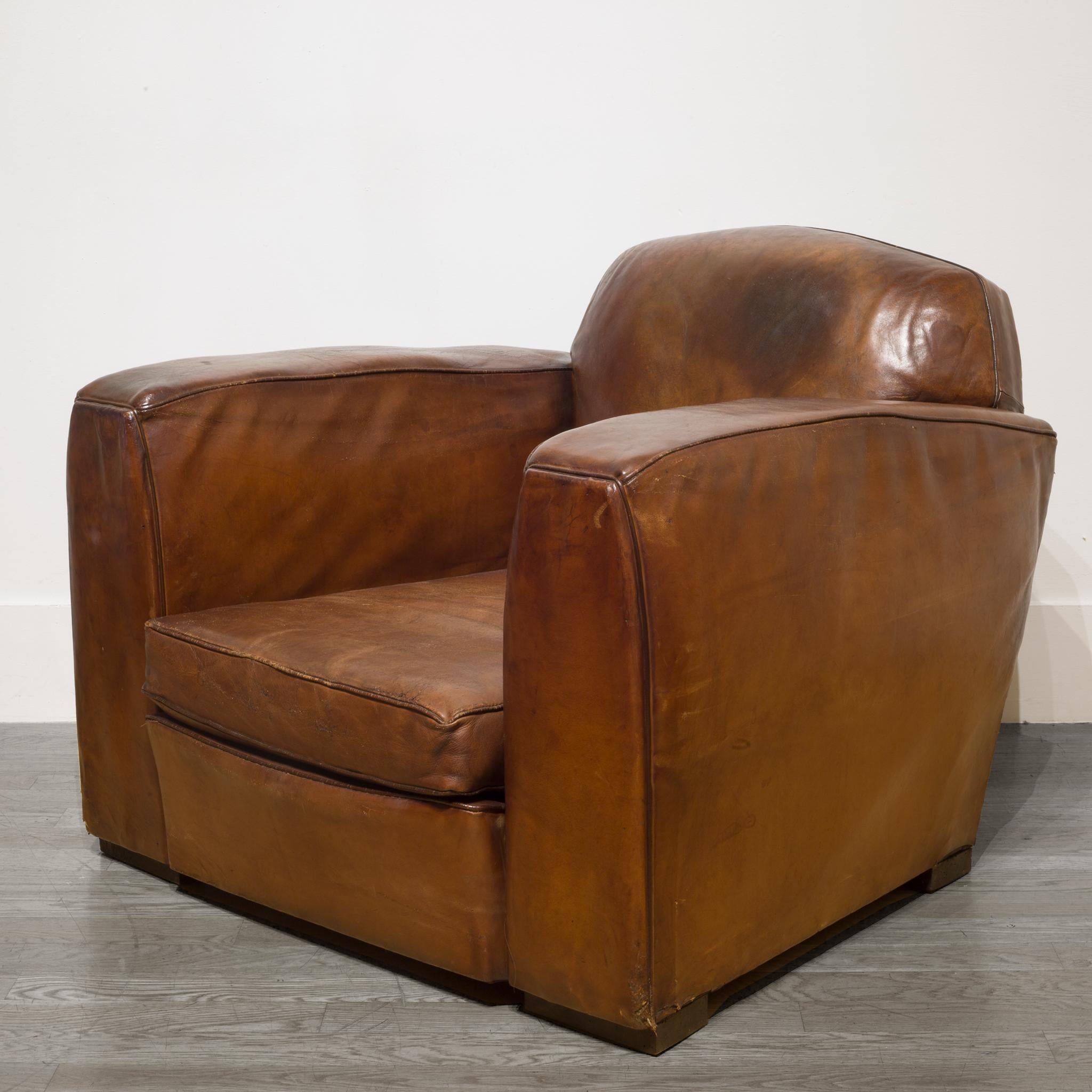 Pair of French Sheepskin Leather Club Chairs, circa 1920s 2