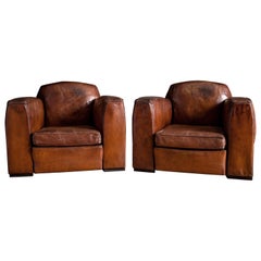 Pair of French Sheepskin Leather Club Chairs, circa 1920s