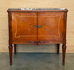 Pair of French Side Cabinets with Marble Tops