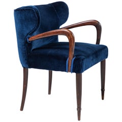 Pair of French Side Chairs in Navy Blue Velvet Used Pair of French Side Chairs in Navy Blue Velvet