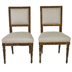 Pair of French Side Chairs Upholstered in Schumacher Fabric