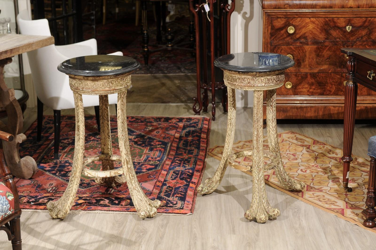 Marble Pair of French Side Tables/Plant Stands For Sale
