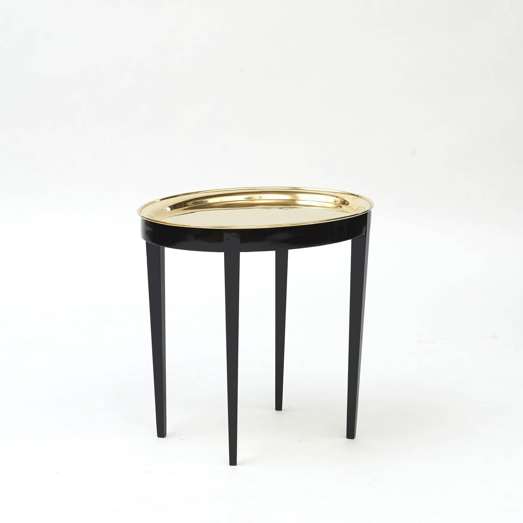 Modern Pair of French Side Tables with Brass Trays