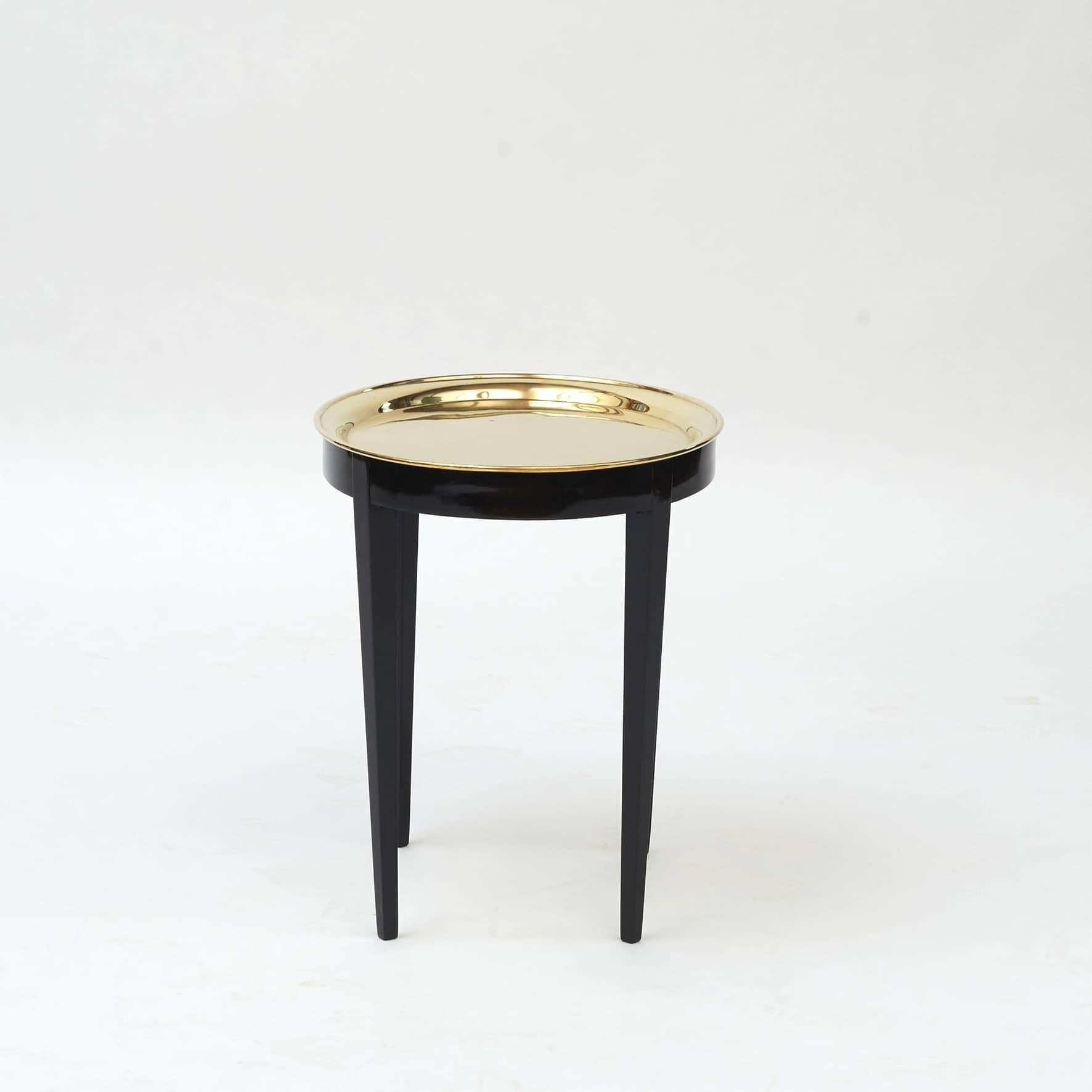 Polished Pair of French Side Tables with Brass Trays